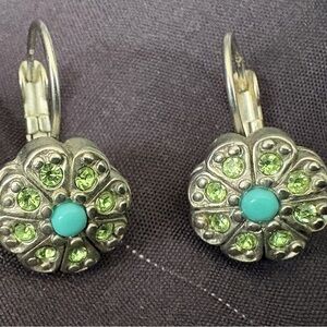 Elegant Silver and Green Floral Earrings